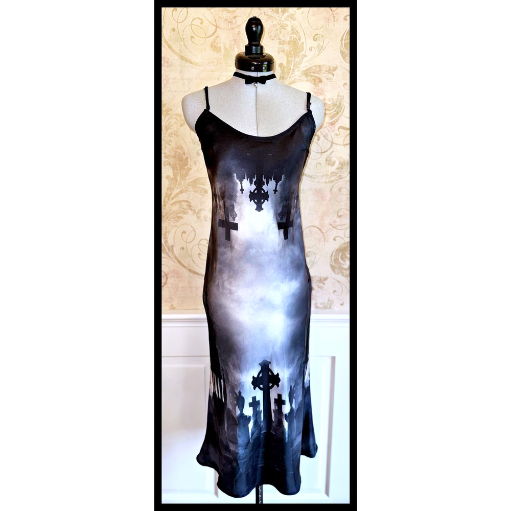 Dolls Kill Widow The Devil Decides Graveyard Midi Cami Dress XS Whimsigoth Punk - Picture 2 of 16
